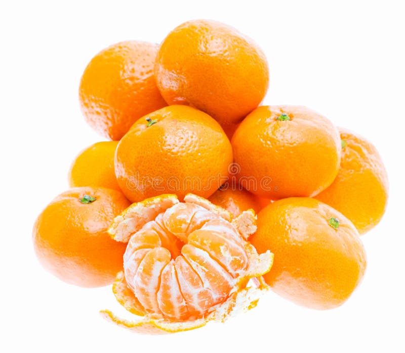 Peeled Mandarin Tangerine Orange Fruit Isolated On White Background