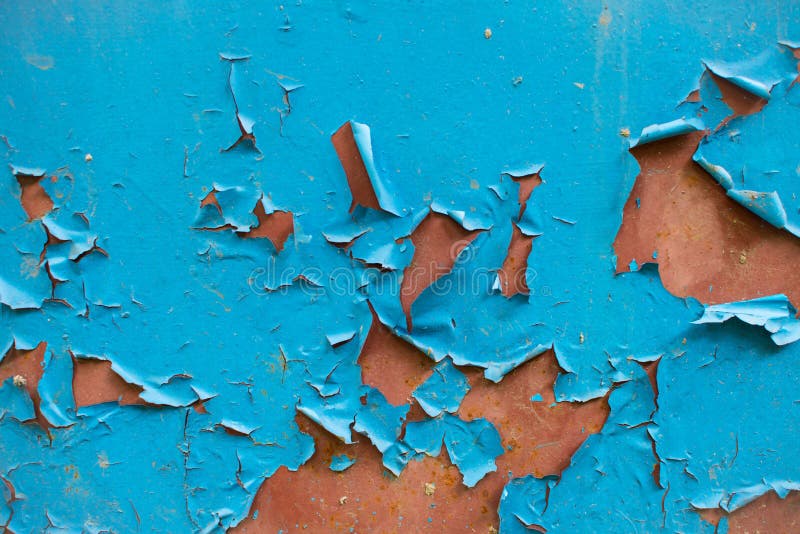 Peeling Blue Paint on Rusty Metal Wall. Close Up Pattern of Rustic