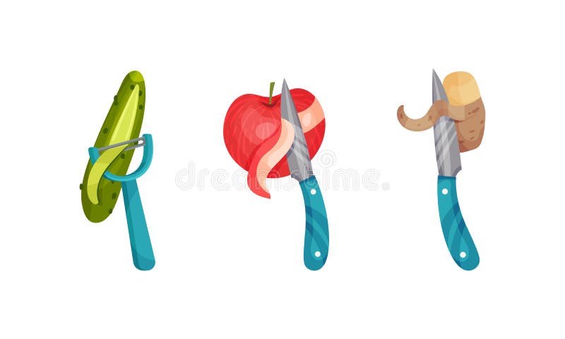 Process peeling potato with knife Royalty Free Vector Image