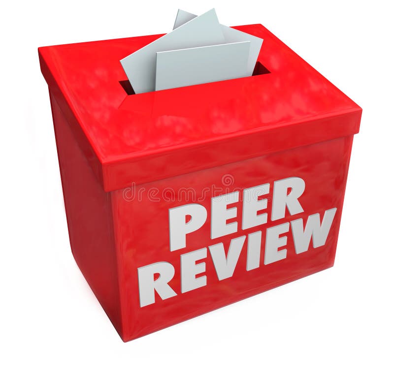 Peer Review Slova v 3d písmena na červeném poli shromažďování hodnocení, komentáře a zpětnou vazbu od své spolupracovníky, kolegy nebo členy týmu.