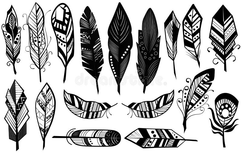 Peerless Tribal Design of Decorative Black Feathers Silhouette Set ...