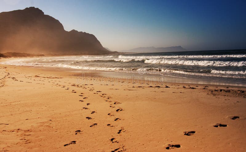 Pegadas na praia foto de stock