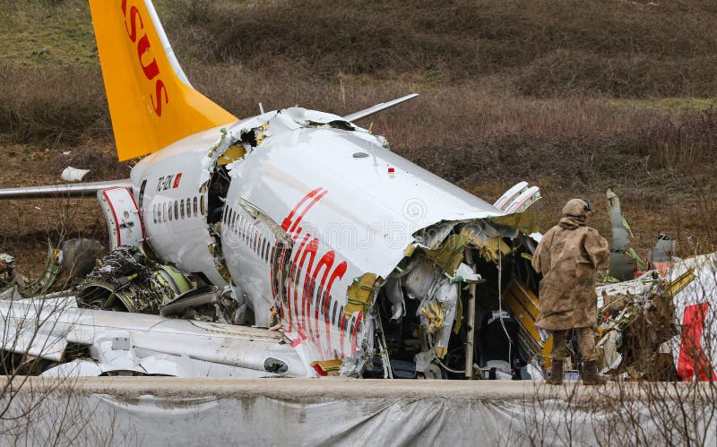 Pegasus Airlines PC2193 crash in Sabiha Gokcen Airport, Istanbul, Turkey stock image Pegasus Airlines PC2193 crash in Sabiha Gokcen Airport, Istanbul, Turkey stock image