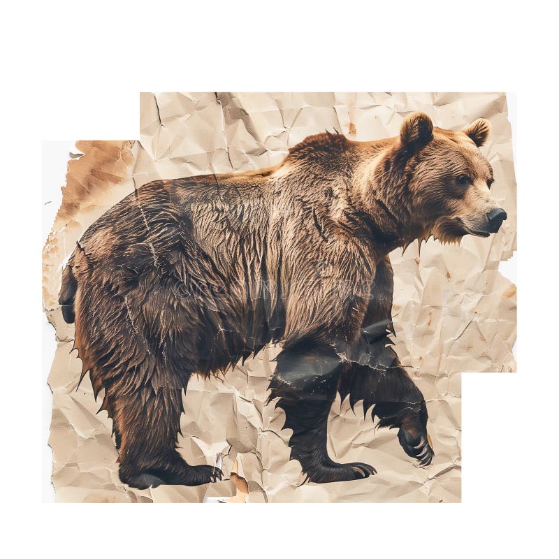 Cut out sticker of bear on crumpled paper ai generated. Cut out sticker of bear on crumpled paper ai generated