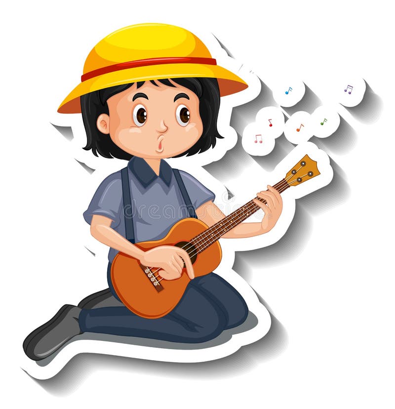 Pegatina De Dibujos Animados Con Una Chica Tocando Guitarra Ilustración del  Vector - Ilustración de ukelele, lindo: 234393125