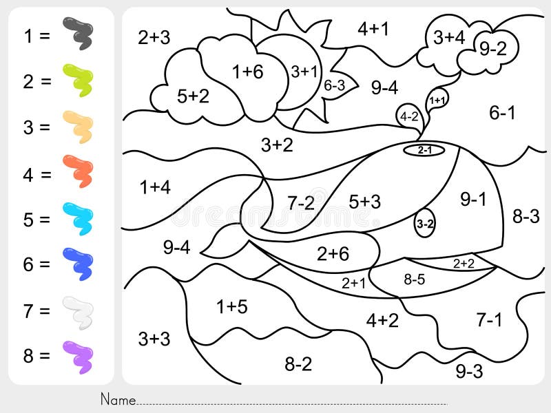 Peignez la couleur par des nombres d'addition et de soustraction