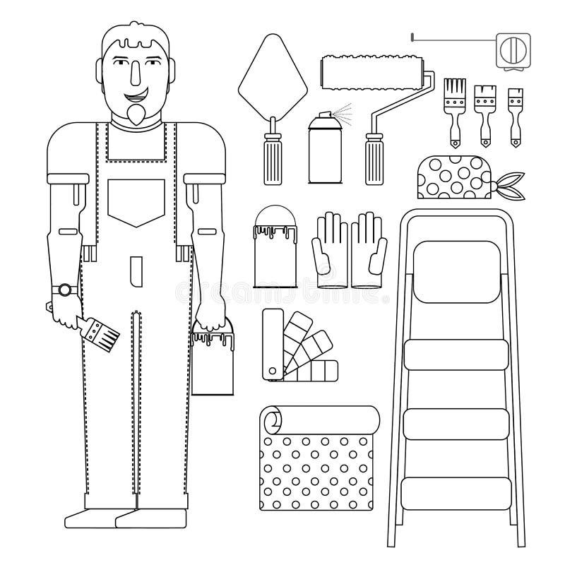 Peintre de ses outils illustration stock Peintre de ses outils illustration stock
