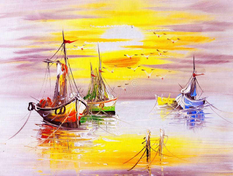 Peinture a l'Huile Bateau Abstrait