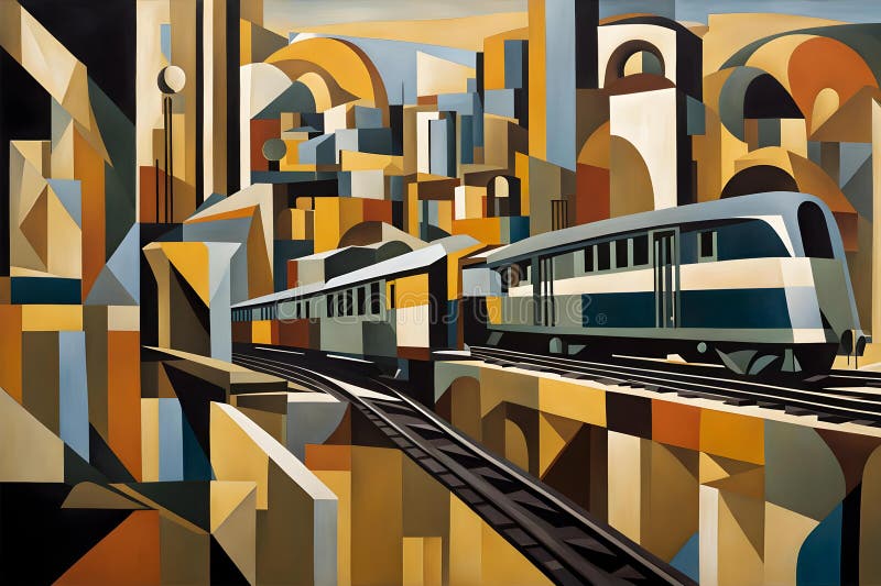 Peinture Abstraite Cubiste D'un Train Et D'une Piste Dans Un Environnement  Urbain Illustration Stock - Illustration du cubiste, urbain: 290645215