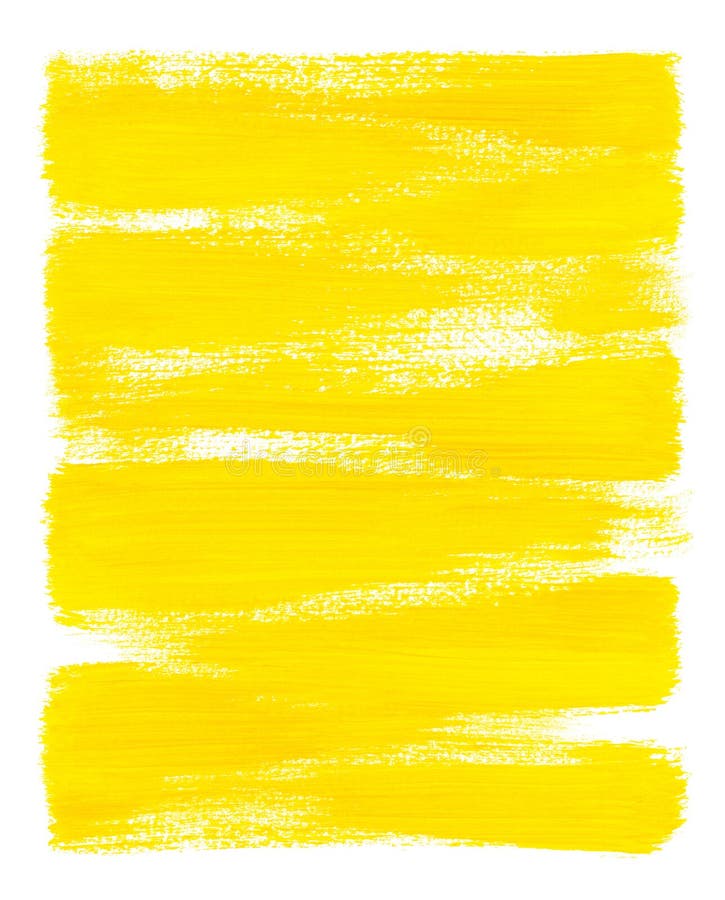 Peinture acrylique jaune gros traits horizontaux isolés sur fond blanc. cadre artistique vertical peint à la main.