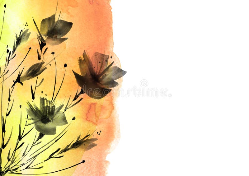 Peinture d'aquarelle Un bouquet des fleurs noires de silhouette des pavots, wildflowers sur un fond d'isolement blanc Aquarelle f illustration stock Peinture d'aquarelle Un bouquet des fleurs noires de silhouette des pavots, wildflowers sur un fond d'isolement blanc Aquarelle f illustration stock