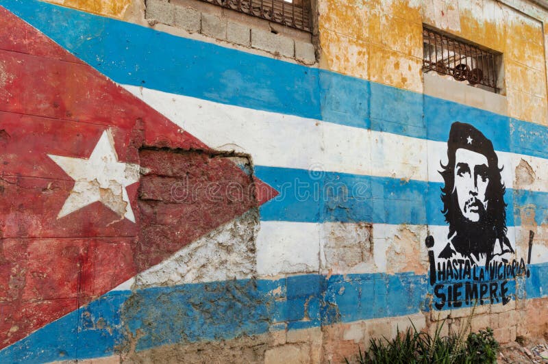 Peinture et Che Guevara de mur cubains de drapeau photos stock Peinture et Che Guevara de mur cubains de drapeau photos stock