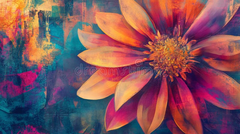 Peinture Fleur Texturée Orange Et Violet Vibrante illustration libre de droits