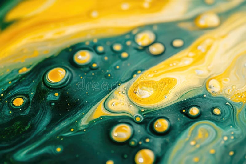 Peinture jaune et verte en gros plan. Vue rapprochée des détails de peinture jaune et verte idéales pour l'utilisation dans les projets d'art ou de design