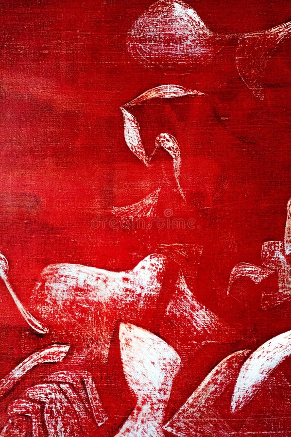 Peinture, toile, peintures à l'huile Modèle abstrait sur un backgrou rouge photos stock Peinture, toile, peintures à l'huile Modèle abstrait sur un backgrou rouge photos stock
