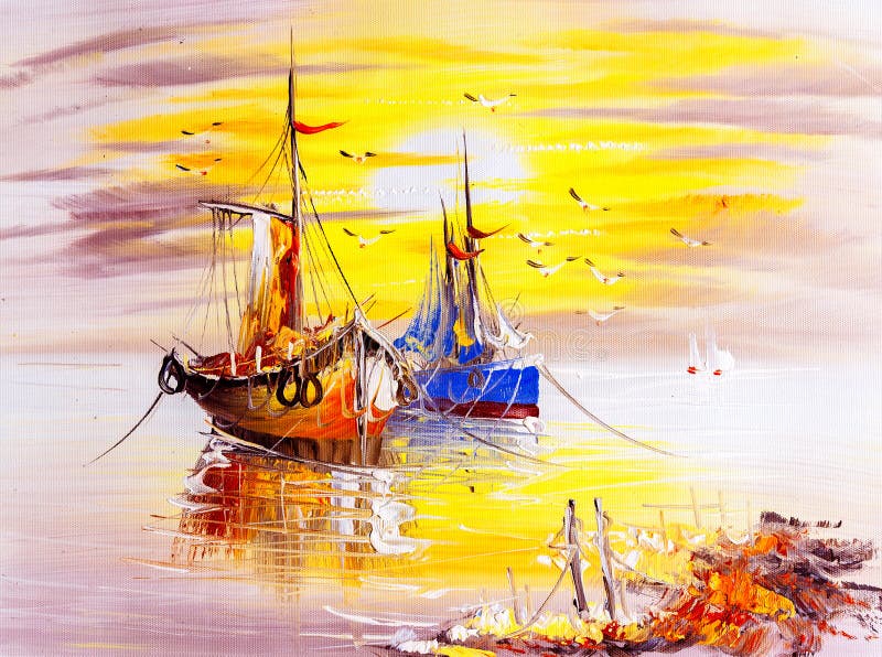 Peinture à l'huile - bateau