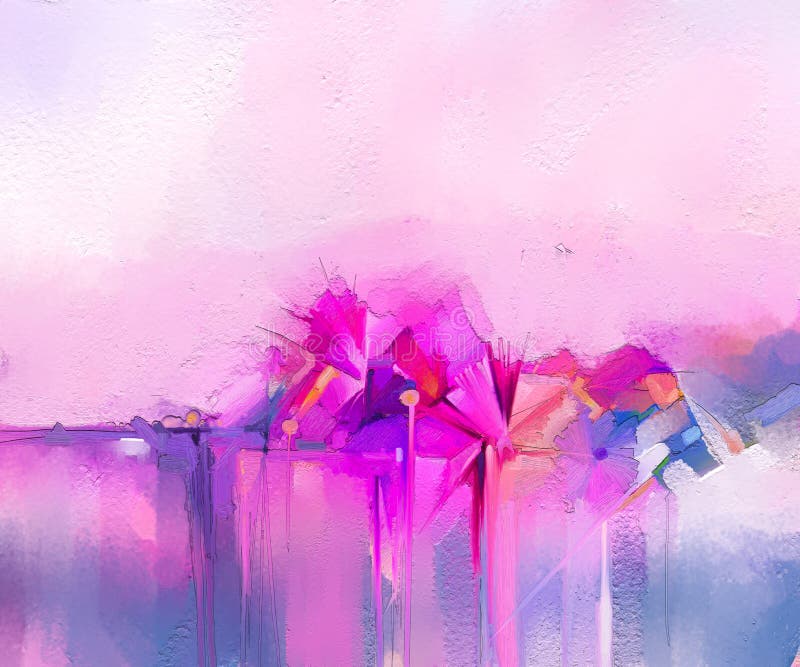 Peintures à l'huile d'art moderne pour le fond Image abstraite Semi- des fleurs, dans rose et rouge jaunes avec la couleur bleue illustration de vecteur Peintures à l'huile d'art moderne pour le fond Image abstraite Semi- des fleurs, dans rose et rouge jaunes avec la couleur bleue illustration de vecteur
