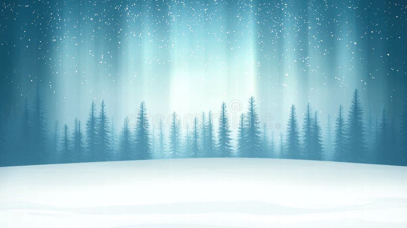 Peisaj acoperit cu zăpadă senină, cu lumini aurora borealis strălucitoare stock illustration