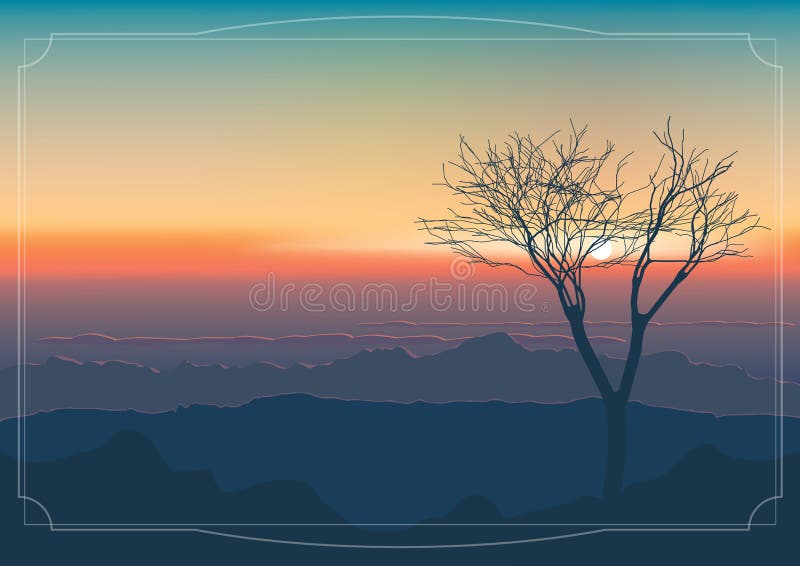 Peisaj : apus deasupra terenului muntos stock illustration