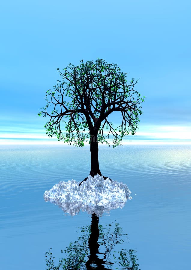 Peisaj 3d cu arbore singuratic royalty free illustration