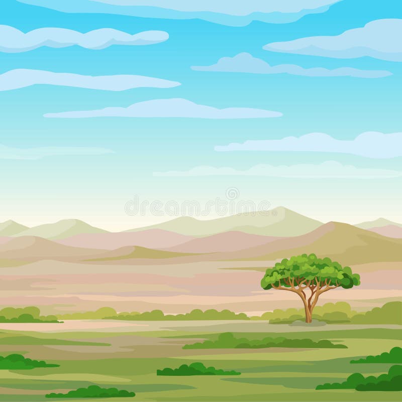 Peisaj decorativ - savana africană. arbore singuratic. vector illustration