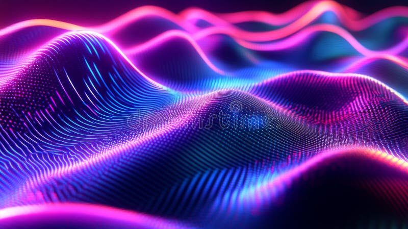 Peisaj digital abstract cu linii strălucitoare și ondulate vector illustration