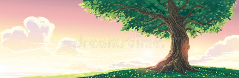 Peisaj estival cu arbore singuratic vechi. royalty free illustration