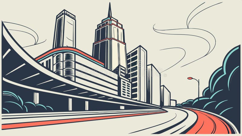 Peisaj futurist al orașului cu clădiri moderne și design vectorial al autostrăzii elevate Generative AI royalty free illustration