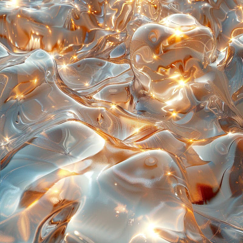 Peisaj lichid strălucitor care reflectă lumina de aur moale într-un domeniu abstract stock illustration