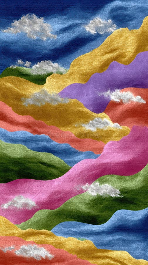 Peisaj montan abstract cu accente de nori cu suprafață texturată și paletă de culori vii stock photography
