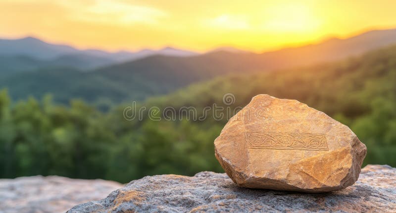 Peisaj pitic pitic cu piatră sculptată la apus vector illustration