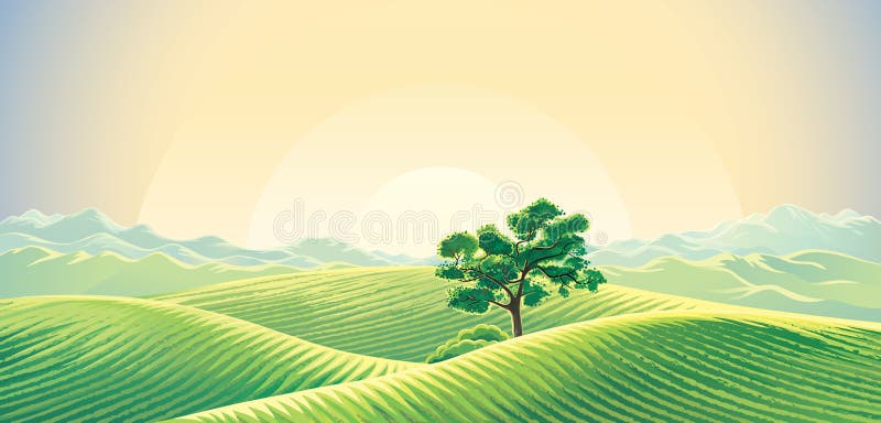 Peisaj rural și un copac singuratic royalty free illustration