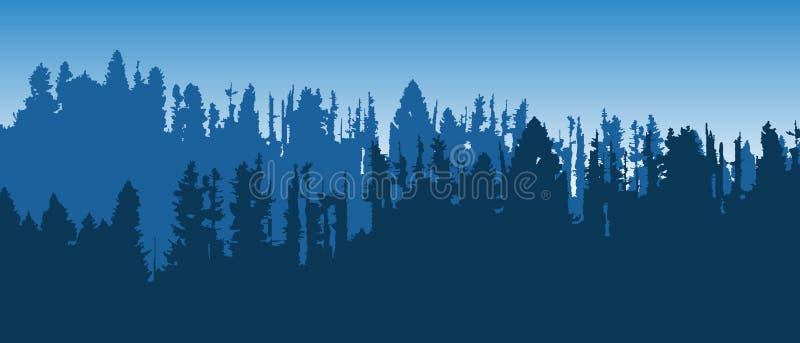 Peisaj vectorial albastru frumos cu munți împăduriți stratificați stock illustration