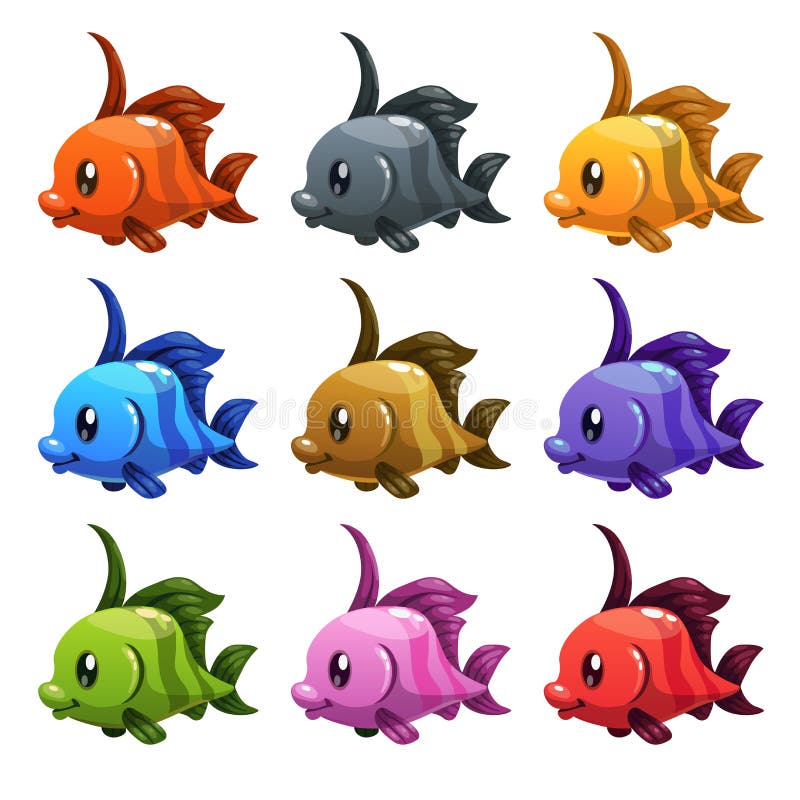 Peixes coloridos dos desenhos animados bonitos ajustados ilustração stock