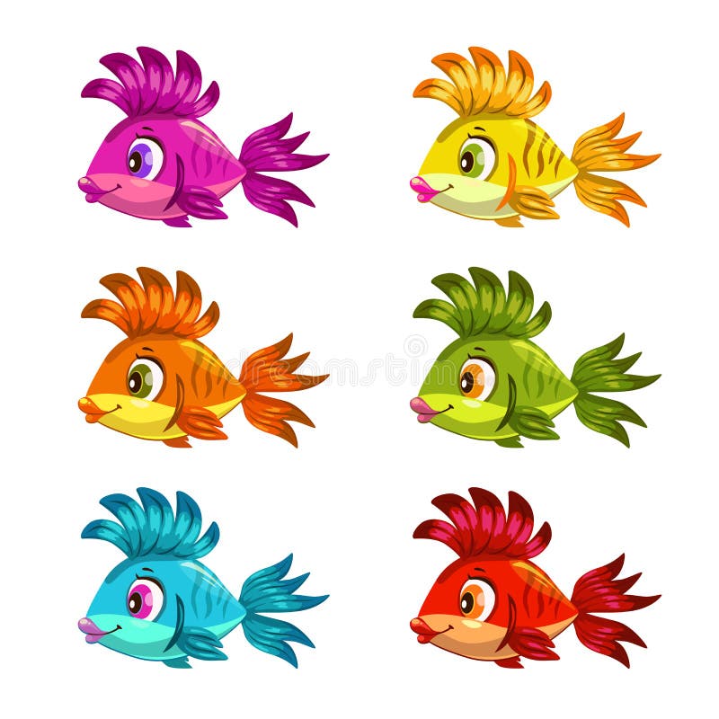 Peixes coloridos dos desenhos animados engraçados ajustados ilustração royalty free