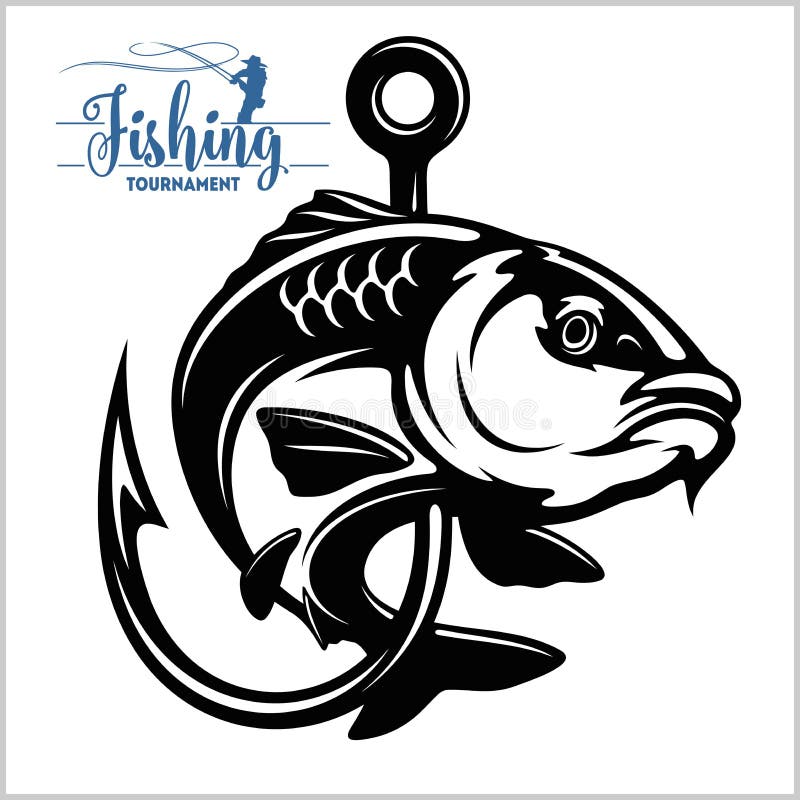Peixes da carpa Sinal ou emblema do clube da pesca Crach? da aventura do esporte do pescador com logotipo do vetor