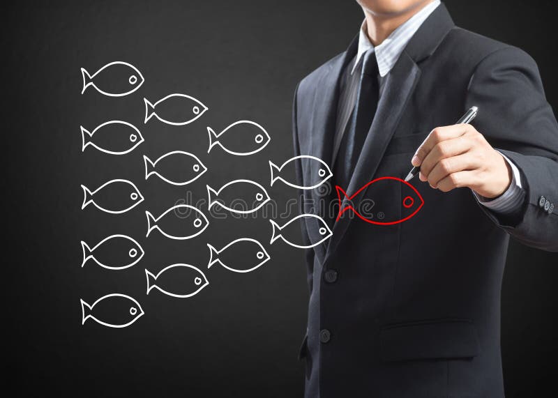 Peixes no conceito da liderança de grupo imagens de stock royalty free Peixes no conceito da liderança de grupo imagens de stock royalty free