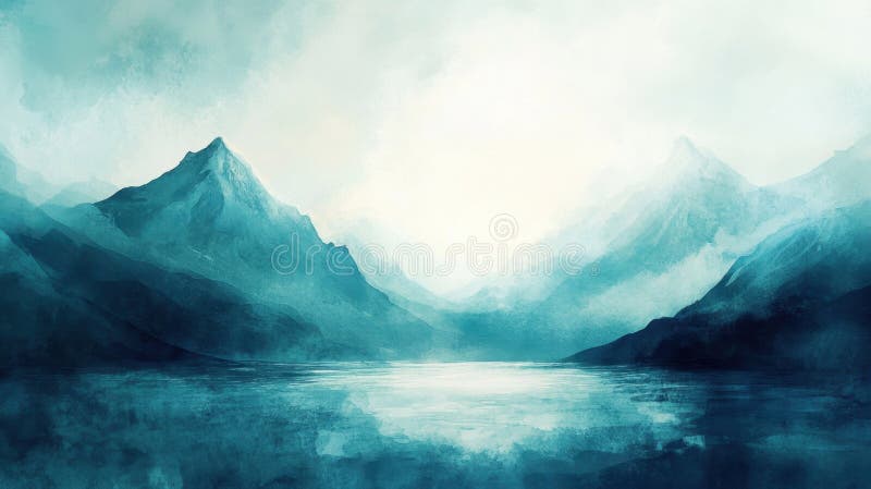 Pejzaż jeziora górskiego Serene Teal ilustracja wektor