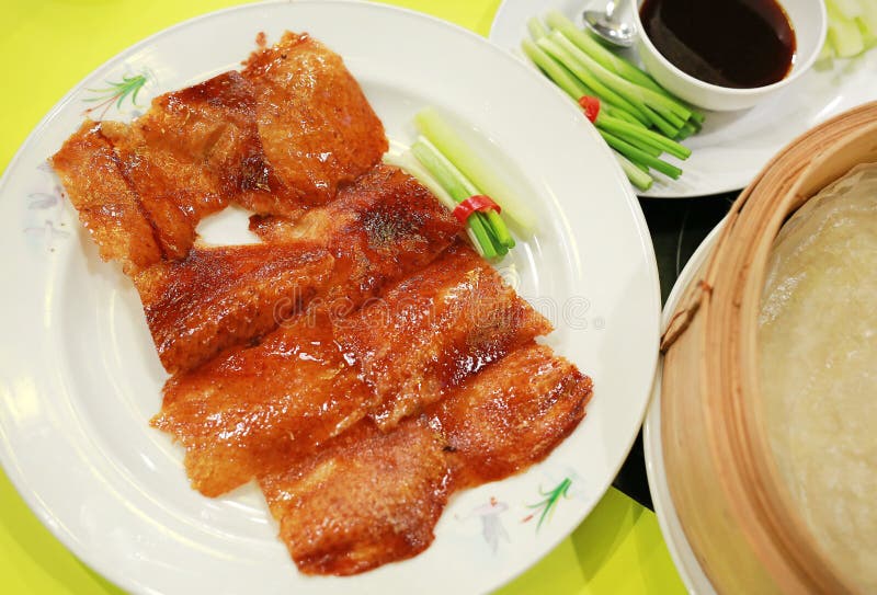 Peking Duck Chinese Roast Duck Served With Cucumber Spring Onion And peking-duck-chinese-roast-duck-served-with-cucumber-spring-onion-and