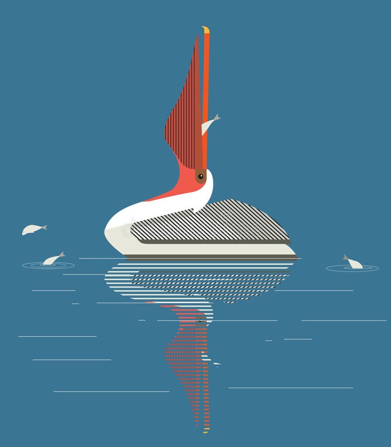 Pelican catches fish in the lake stock illustration Pelican catches fish in the lake stock illustration