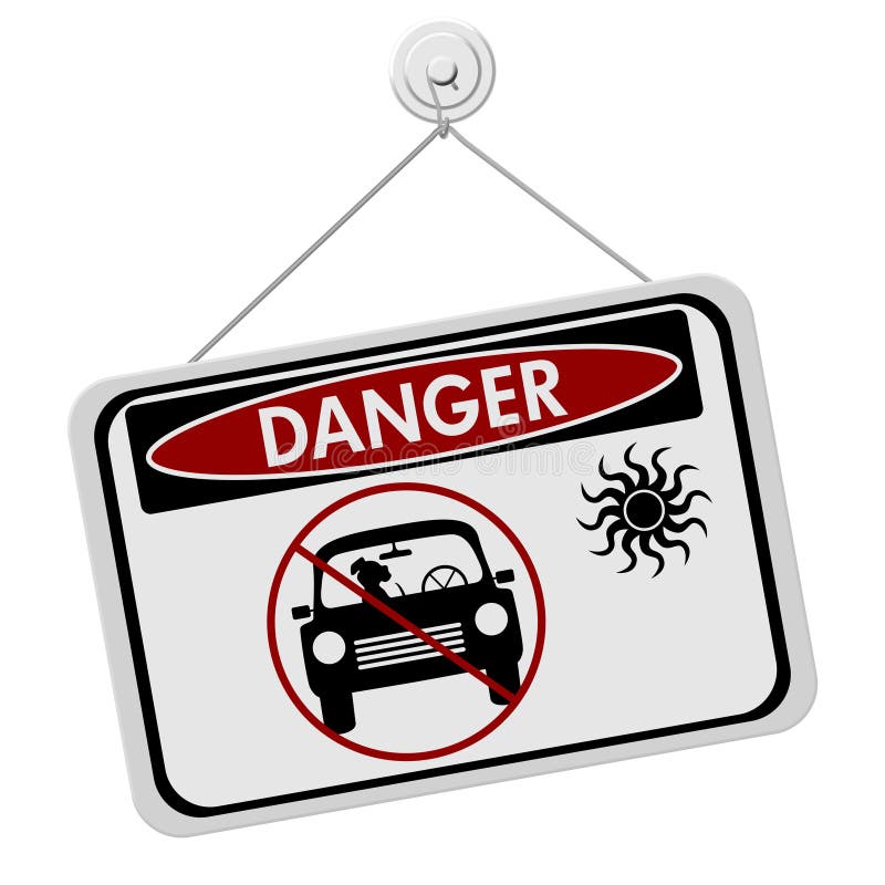 Dangers of leaving a dog in parked cars, A red and black danger sign with the symbols of dog in car isolated on a white background. Dangers of leaving a dog in parked cars, A red and black danger sign with the symbols of dog in car isolated on a white background