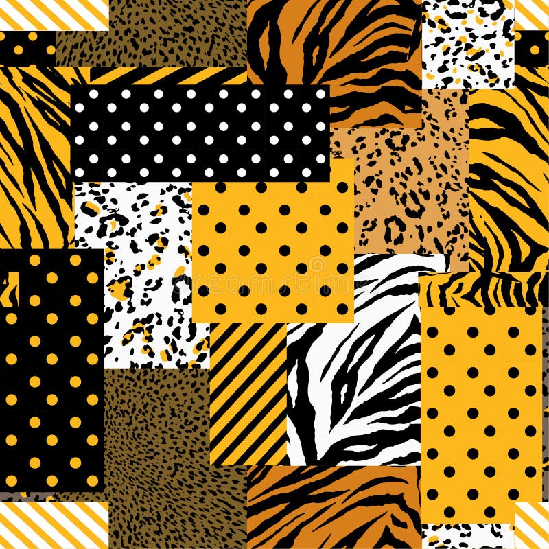 Pelle animale di safari luminoso di estate mista con il modello, i pois e la banda geometrici nello stile moderno del collage del royalty illustrazione gratis Pelle animale di safari luminoso di estate mista con il modello, i pois e la banda geometrici nello stile moderno del collage del royalty illustrazione gratis