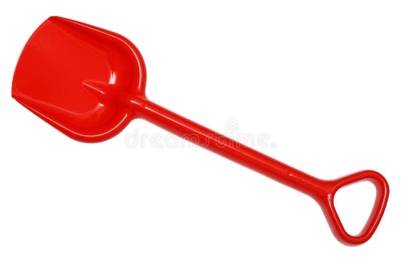 Red plastic toy shovel, isolated on a white background. Red plastic toy shovel, isolated on a white background.