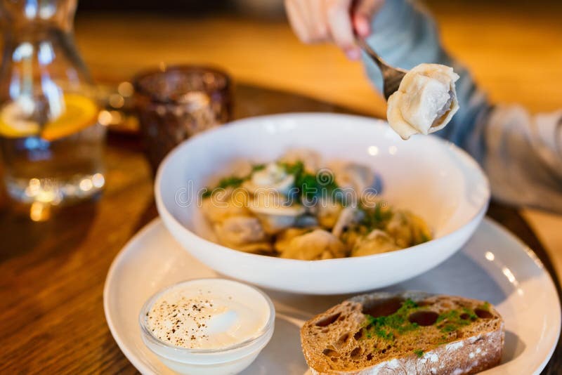 Pelmeni caseiros de carne imagens de stock royalty free