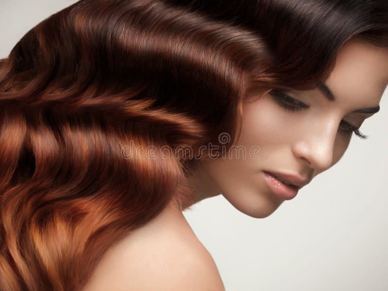 Pelo de Brown. Retrato de la mujer hermosa con el pelo ondulado largo. fotos de archivo libres de regalías Pelo de Brown. Retrato de la mujer hermosa con el pelo ondulado largo. fotos de archivo libres de regalías