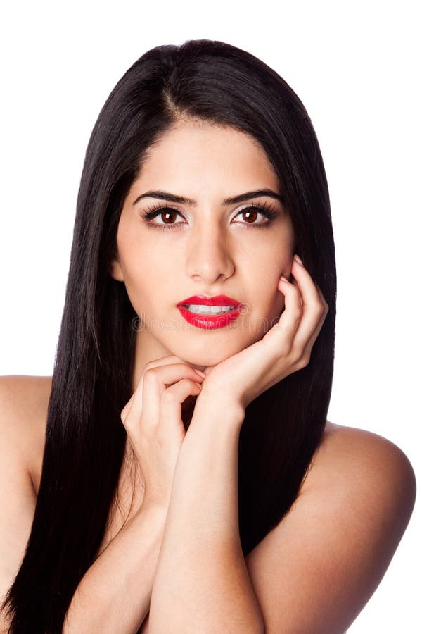 Pelo de la belleza y lápiz labial rojo imagen de archivo libre de regalías Pelo de la belleza y lápiz labial rojo imagen de archivo libre de regalías