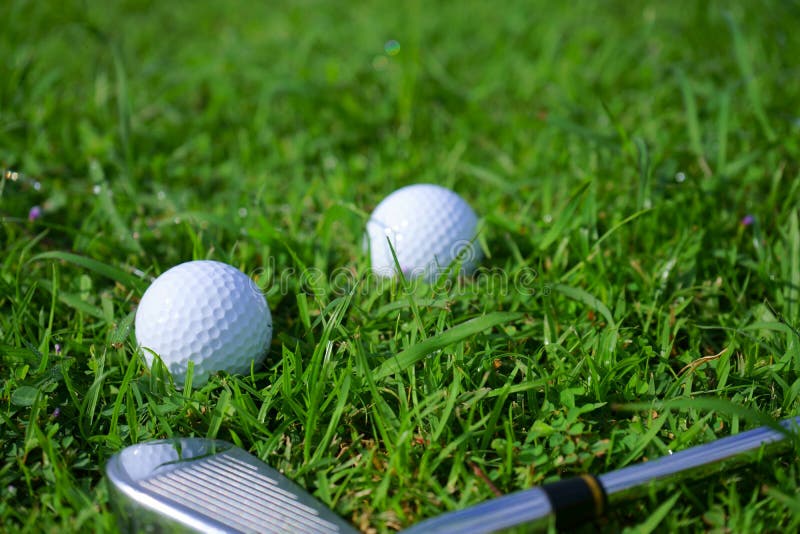 Pelota de golf y camiseta en fondo verde del curso del golf foto de archivo Pelota de golf y camiseta en fondo verde del curso del golf foto de archivo