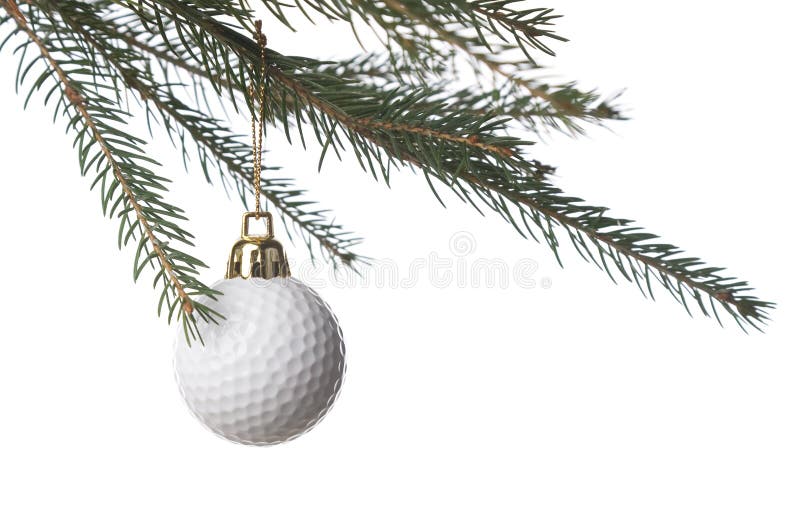 Golf-ball as a xmas ornament isolated on white background. Golf-ball as a xmas ornament isolated on white background