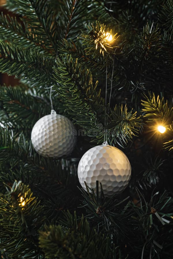 Golf balls on the Christmas tree. Golf balls on the Christmas tree
