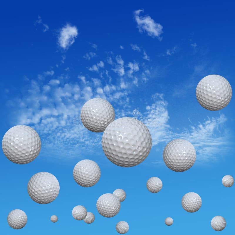 Pelotas de golf fijadas en cielo de la alta nube